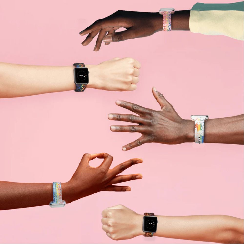 xTool - 4 Bracelets Apple Watch - Arc en ciel Noir/Blanc/Rose/Bleu Clair - 38/40/41 mm (S/M)