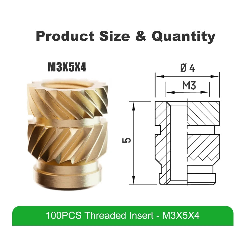 Mintion - Kit d'Inserts Filetés (Threaded Inserts Kit) - M3x5x4 - 100 pcs - Voron