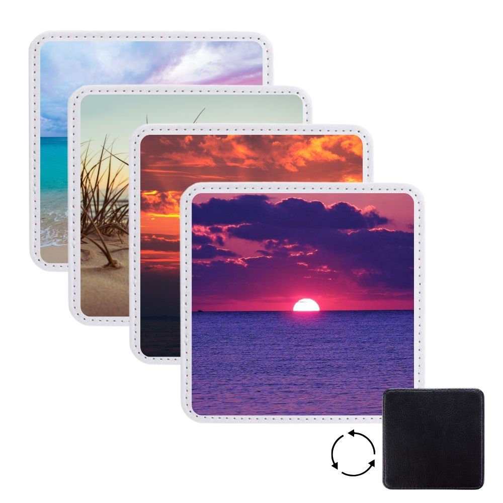 Craft Express - 4 Sous-verres Carrés pour sublimation - Similicuir - 10 x 10 cm - Blanc/Noir