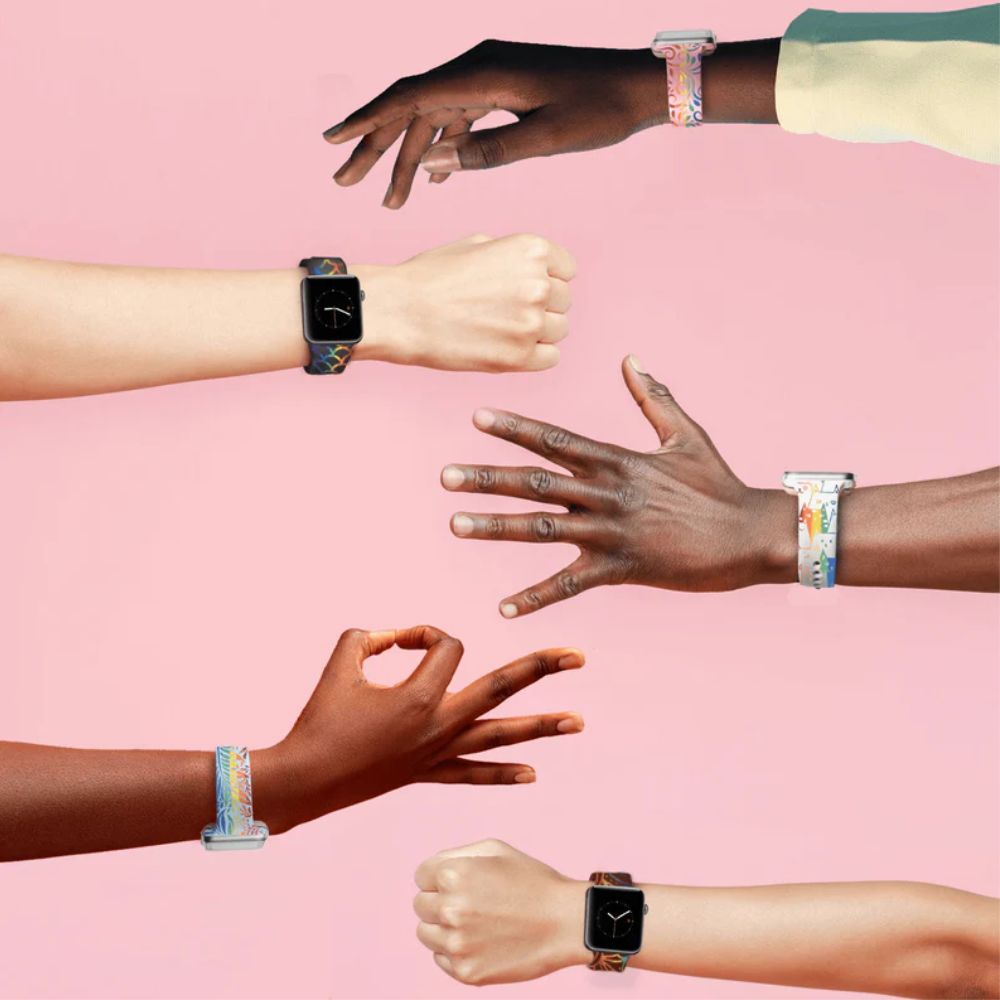 xTool - 4 Bracelets Apple Watch - Arc en ciel Noir/Blanc/Rouge/Gris - 42/44/45/49 mm (M/L)