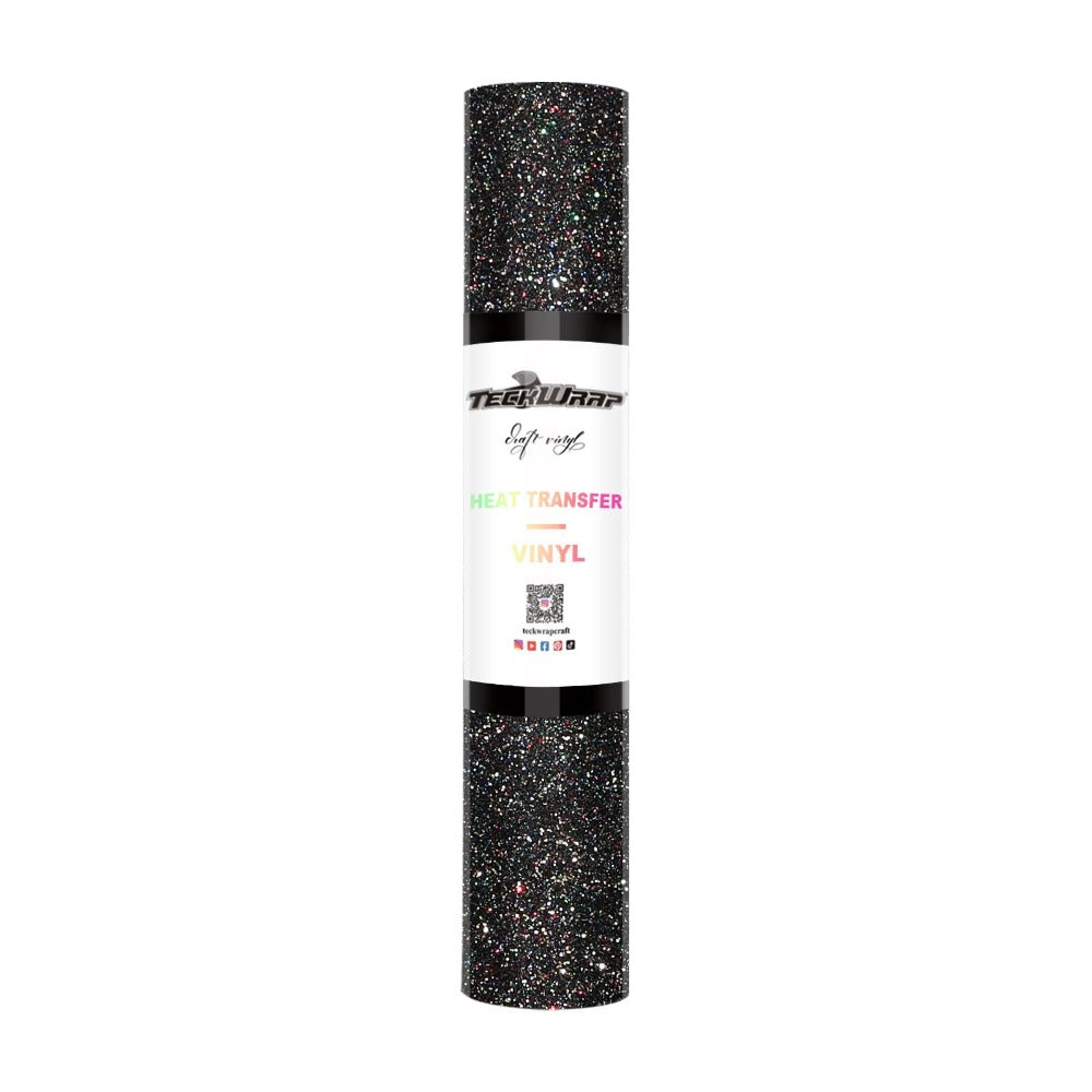 TeckWrapCraft - Glitter HTV - Vinyle Transfert à Chaud - Noir Intense - 1,5 m