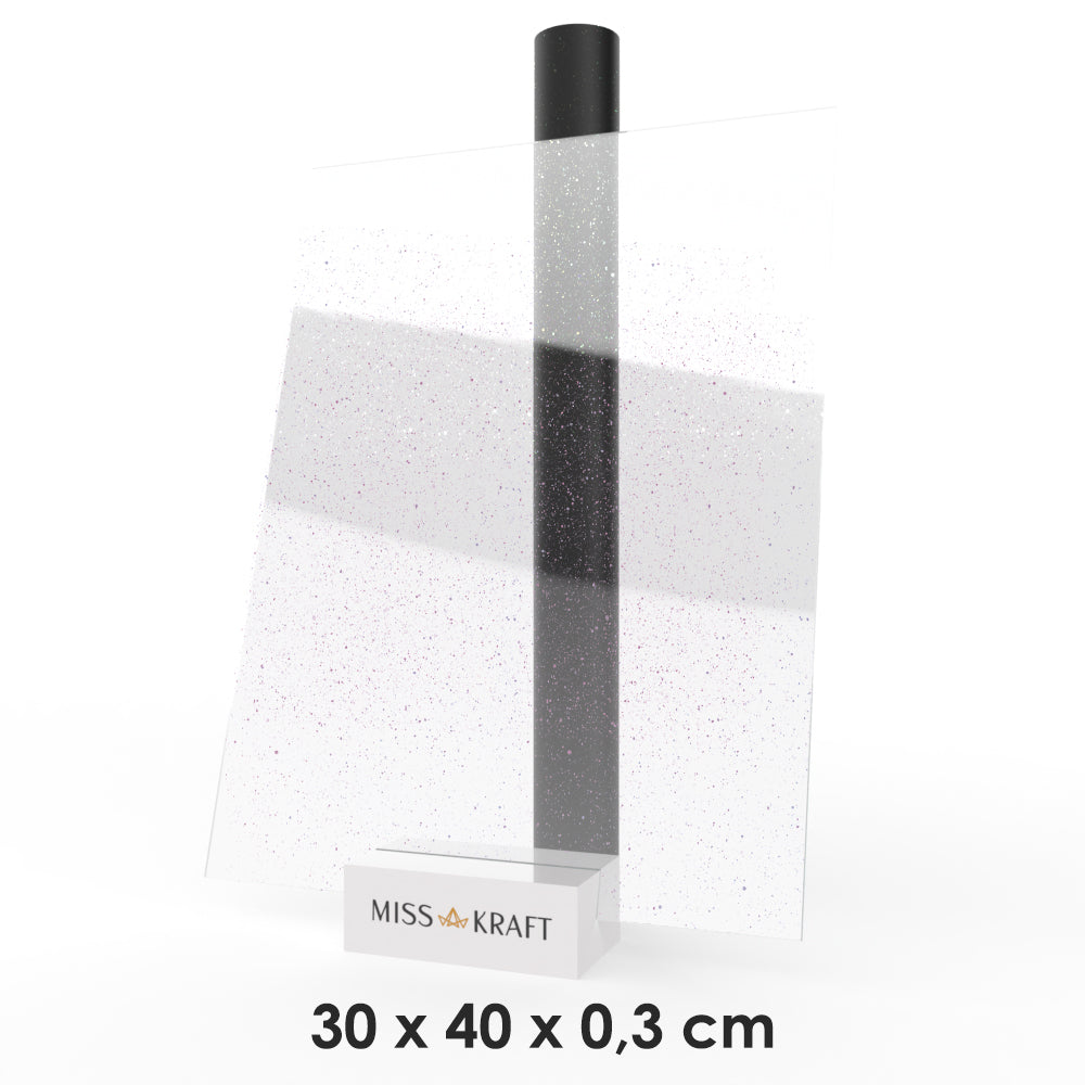 MissKraft - Plexiglass PMMA Acrylique -  Transparent Pailleté Intense - 30 x 40 cm - Ép. 3 mm