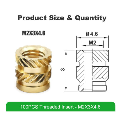 Mintion - Kit d'Inserts Filetés (Threaded Inserts Kit) - M2x3x3.6 - 100 pcs