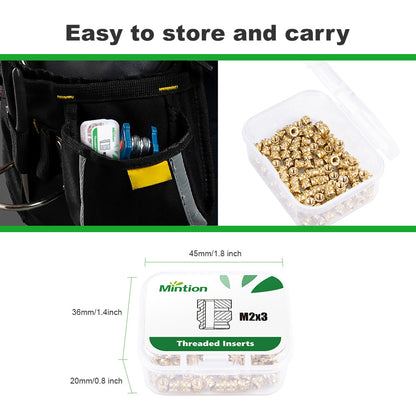 Mintion - Kit d'Inserts Filetés (Threaded Inserts Kit) - M2x3x3.6 - 100 pcs