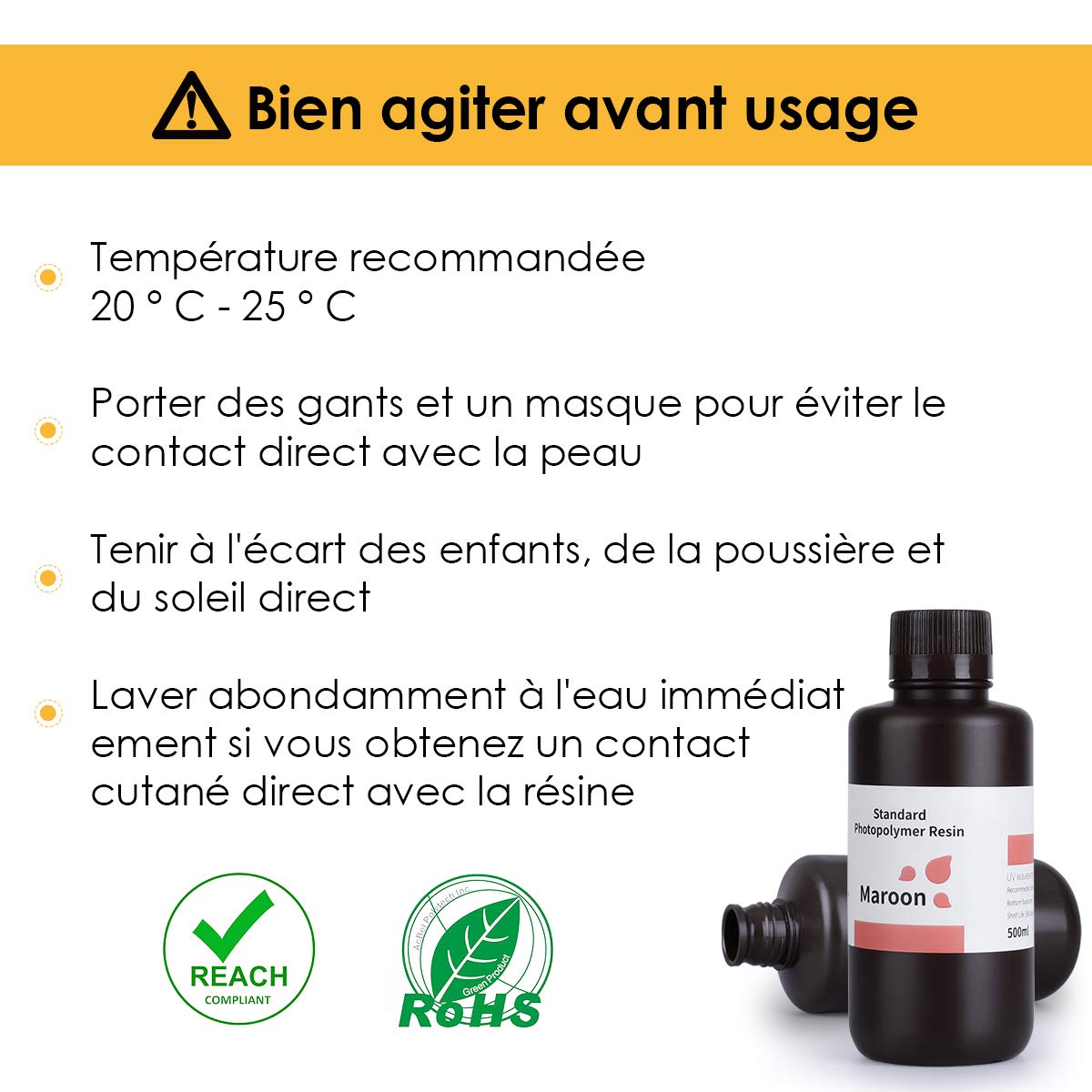 Pack ELEGOO - 3x Résine UV Standard - Bordeaux (Maroon) - 1 kg