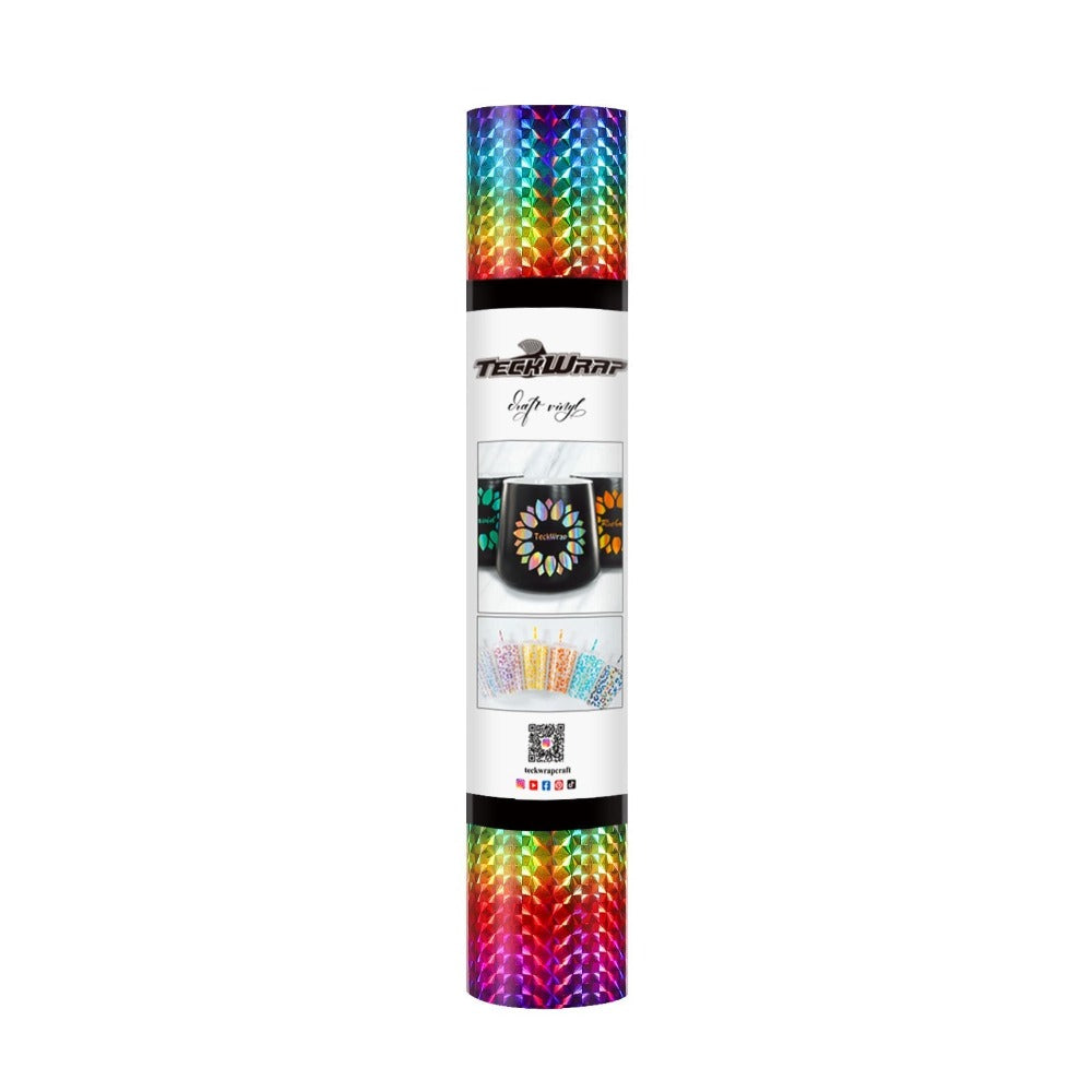 Vinyle adhesif 30 cm x 1.5 m Holo Rainbow Pattern Adhesive Vinyl - Rainbow Diamond - TeckwrapCraft