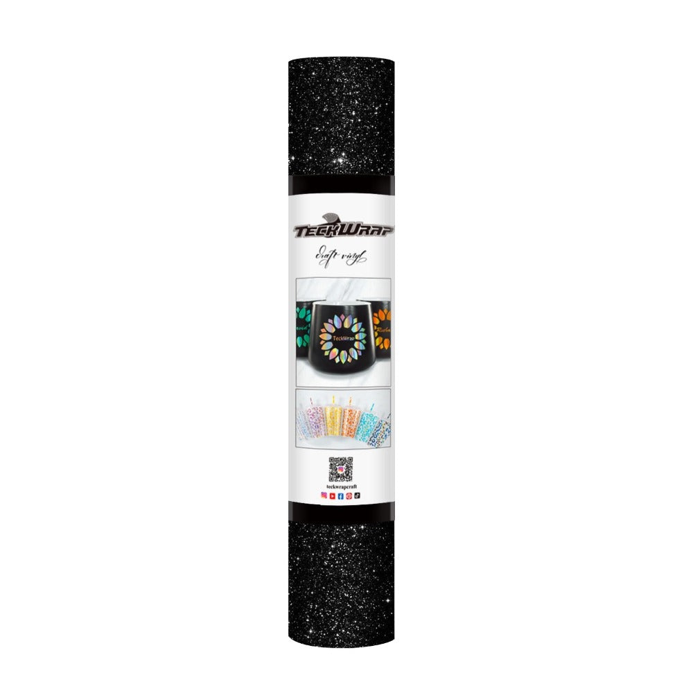 TeckWrapCraft - Glitter - Vinyle Adhésif Pailleté - Noir - 1,5 m