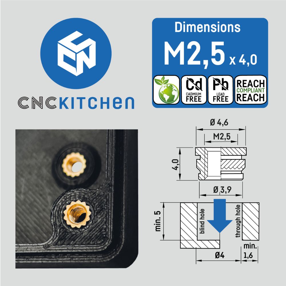 CNC Kitchen Inserts Filetés M2,5x4.0