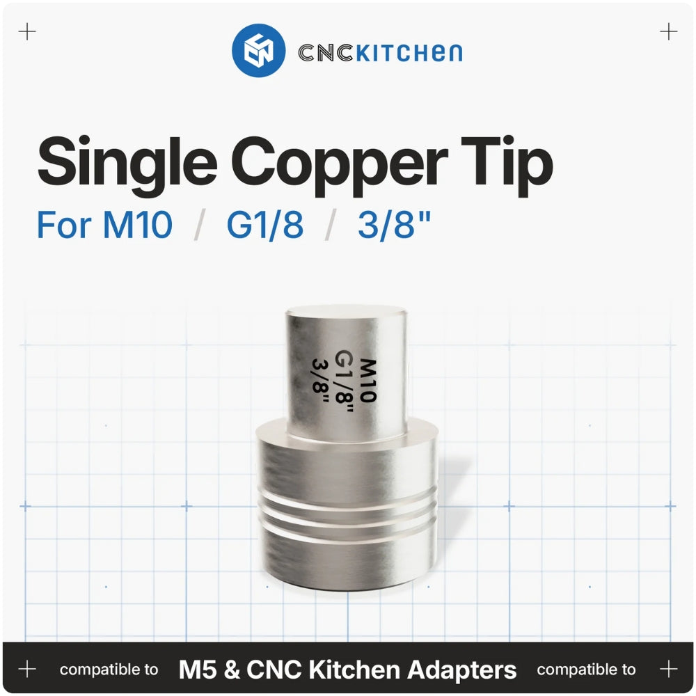 CNC Kitchen - Pointe d'Installation en Cuivre pour Inserts Filetés M10, G1/8 et 3/8"