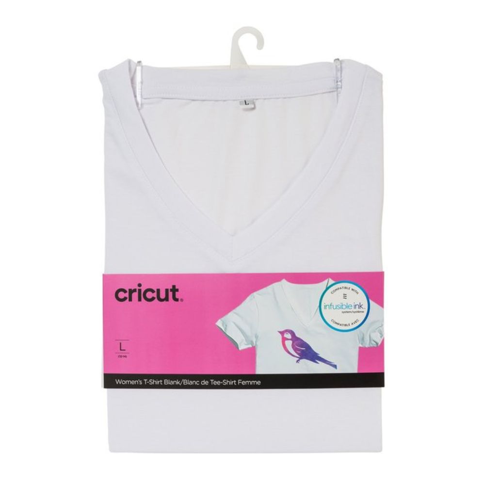 Cricut - Maker/Explore/Joy - T-shirt Femme col V - Blanc (White) - Taille L