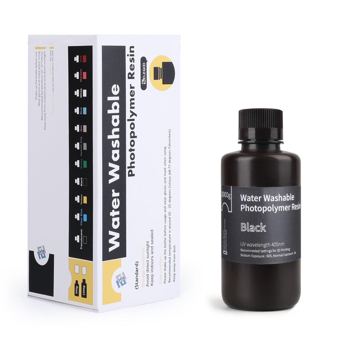 Pack ELEGOO - 12x Résine Water Washable - Noir Transparent (Smoky Black) - 1 kg