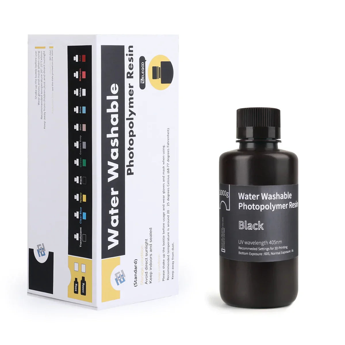 Pack ELEGOO - 12x Résine Water Washable - Noir (Black) - 1 kg