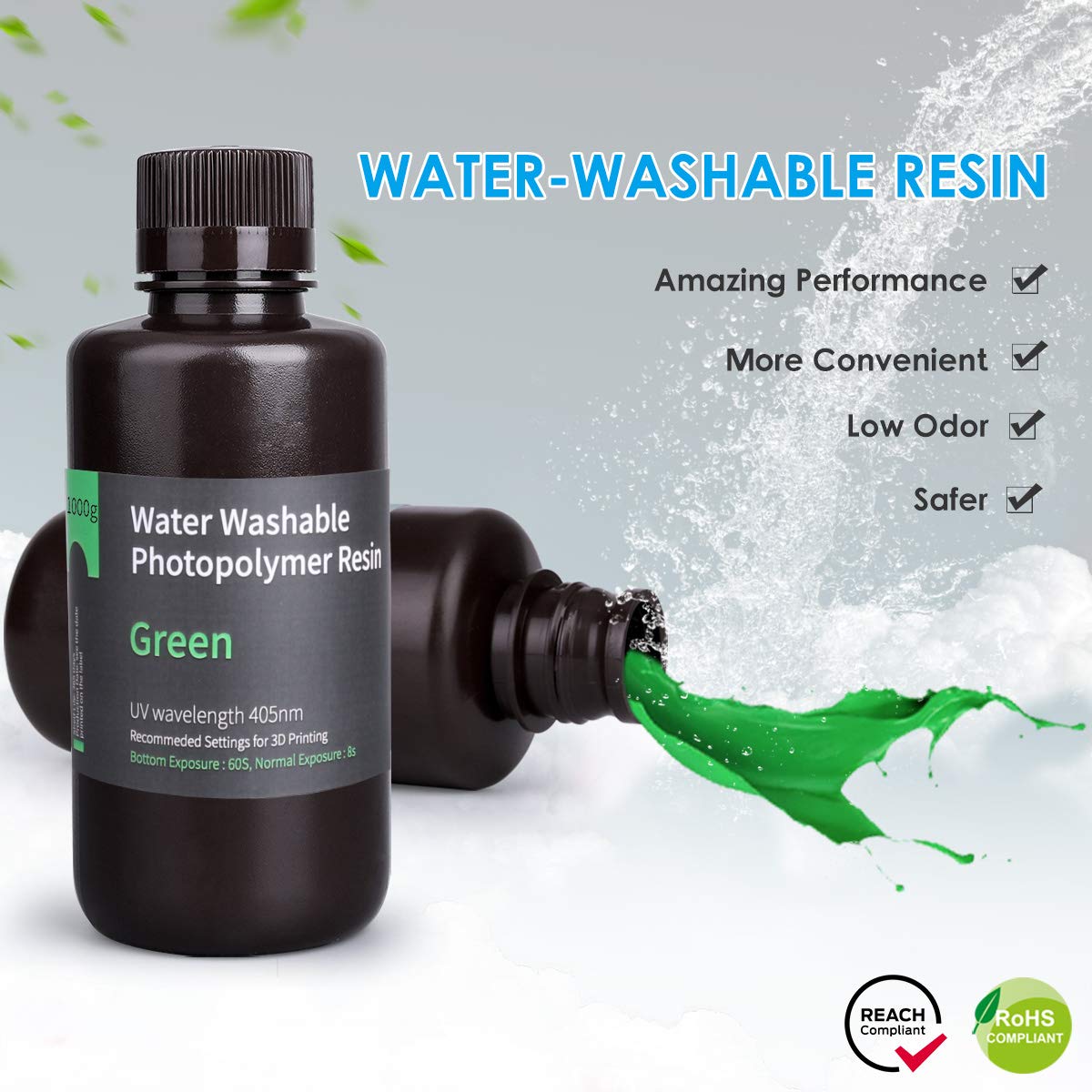 Pack ELEGOO - 6x Résine Water Washable - Vert (Green) - 1 kg