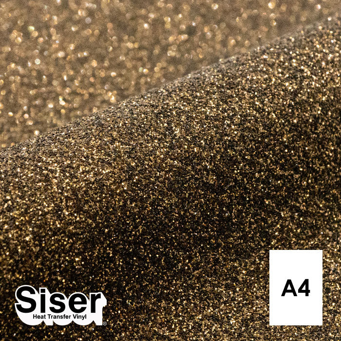 Siser - Glitter Flex - Feuille A4 Thermocollant - (G0076) Noir Or Pailleté - 20 x 30 cm