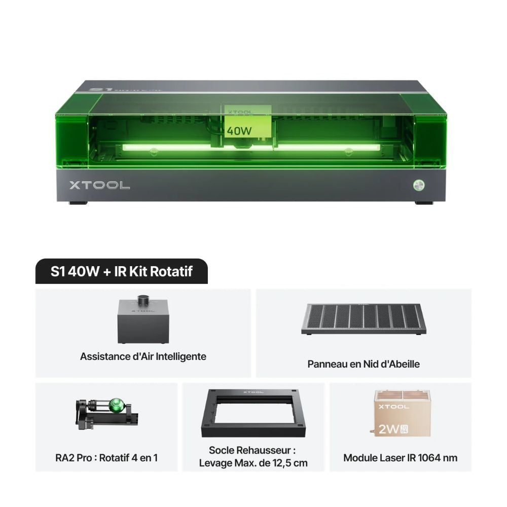 xTool - S1 40W + IR - Kit Rotatif