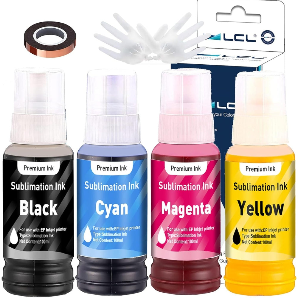 LCL - Pack Recharge - 4 Cartouches à Sublimation 4x100 ml + Gants et Ruban Chauffant Offert