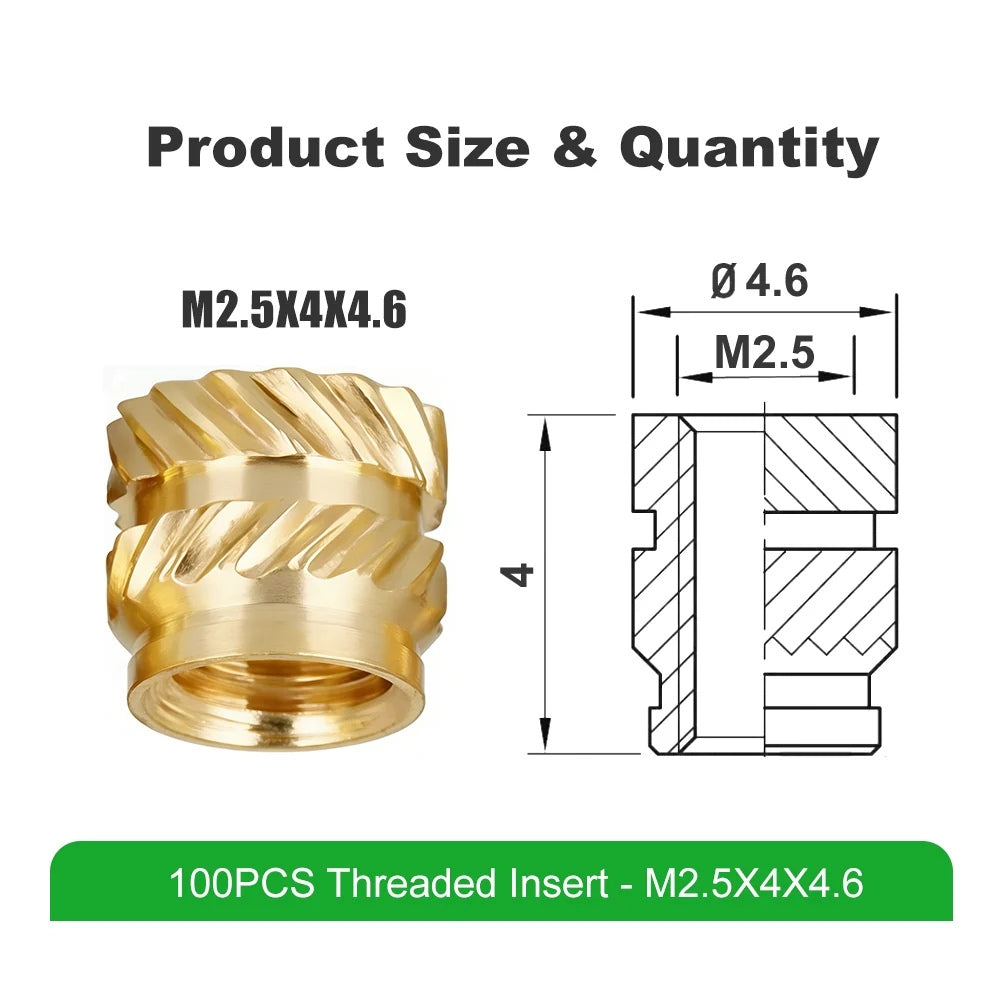 Mintion - Kit d'Inserts Filetés (Threaded Inserts Kit) - M2.5x4x4.6 - 100 pcs