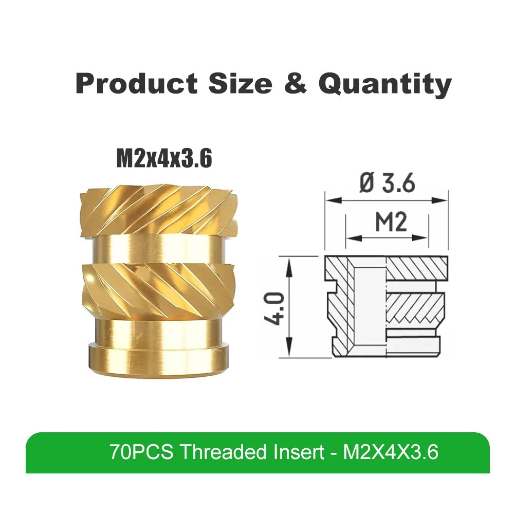 Mintion - Kit d'Inserts Filetés (Threaded Inserts Kit) - M2x4x3.6 - 70 pcs