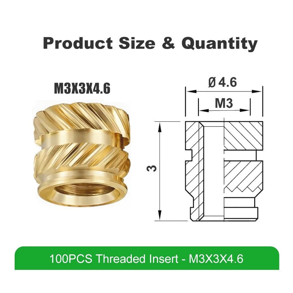 Mintion - Kit d'Inserts Filetés (Threaded Inserts Kit) - M3x3x4.6 - 100 pcs - Short
