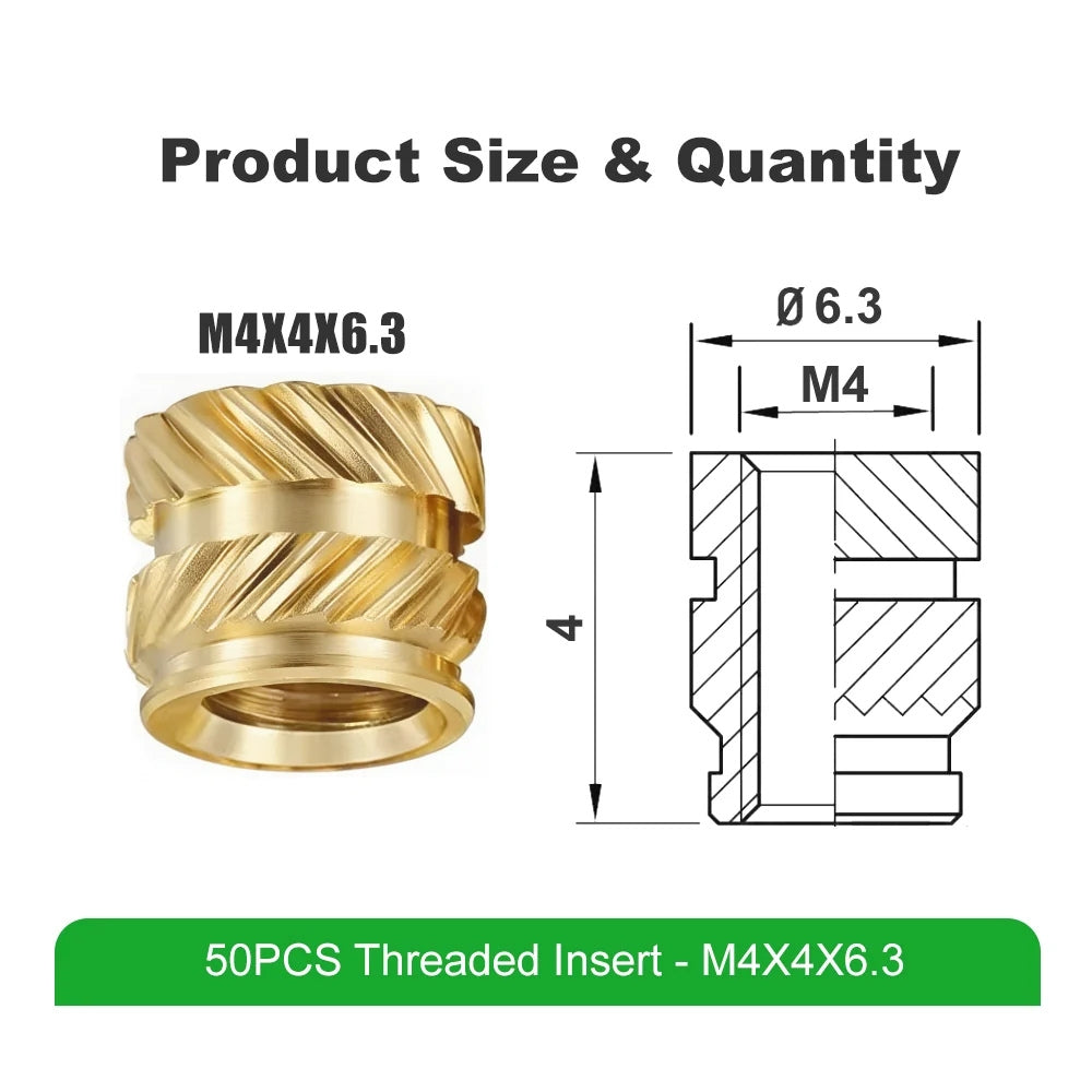 Mintion - Kit d'Inserts Filetés (Threaded Inserts Kit) - M4x4x6.3 - 50 pcs - Short