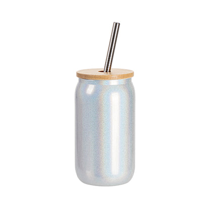 MissKraft Sublimation | Verre avec Paille et Couvercle Bambou | Arc-en-Ciel | 400 ml