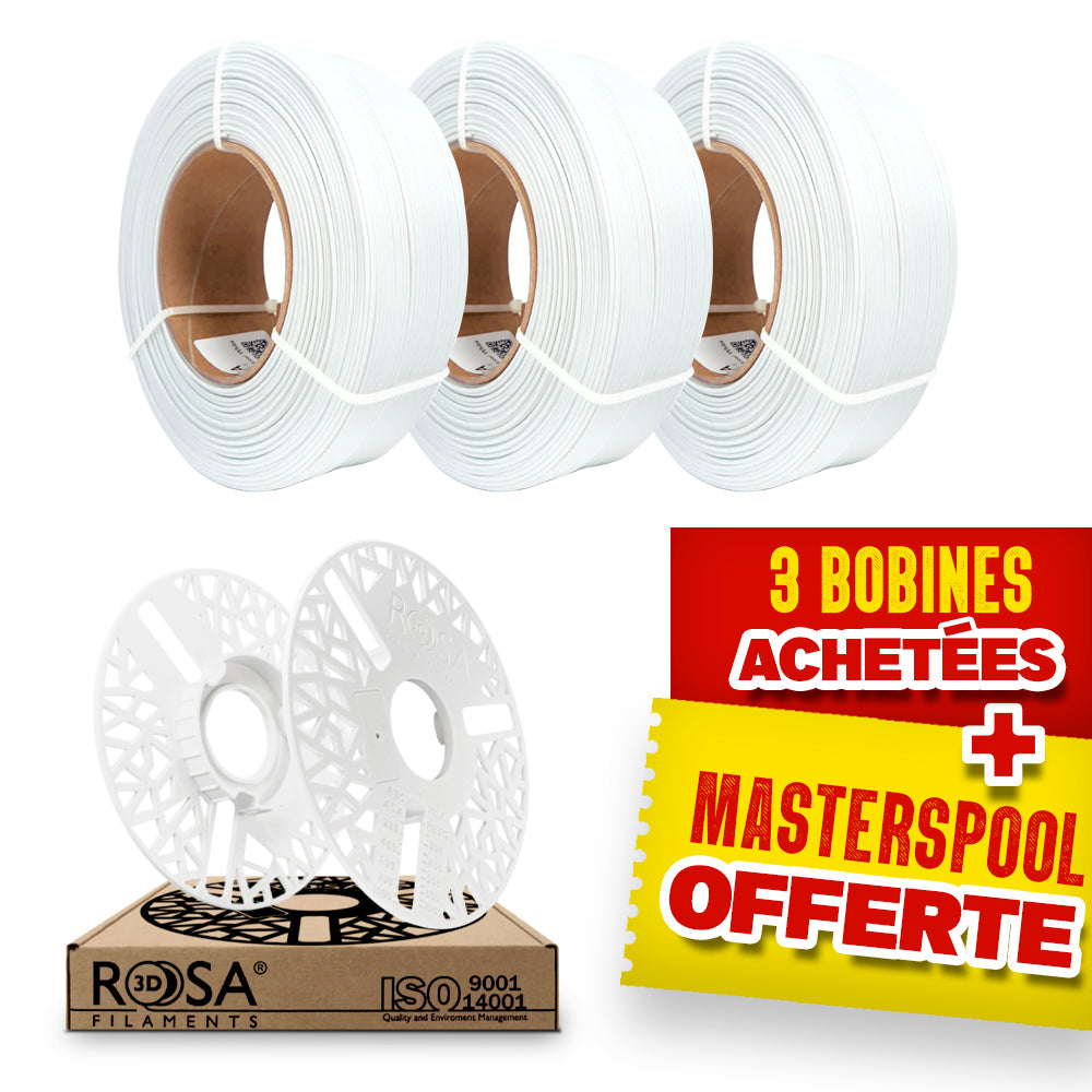 Pack Refill Rosa3D - PLA Starter Blanc x3 + Masterspool Offerte