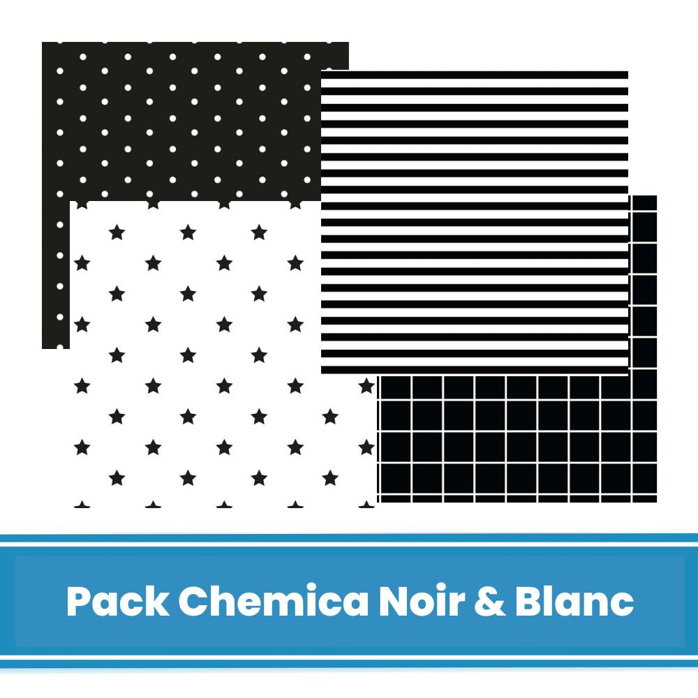 Chemica - Thermocollant - Pack 12 feuilles Noir & Blanc - 20 x 30 cm