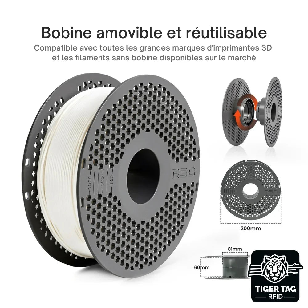 R3D - PETG High-Speed - Blanc (White) - 1,75 mm - 1 kg avec RFID TigerTag