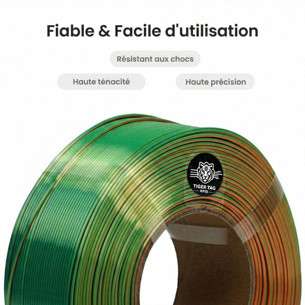 R3D - Tri-Silk color - Bleu/Vert/Orange (Blue/Green/Orange) - 1,75 mm - 1 kg Refill avec RFID TigerTag