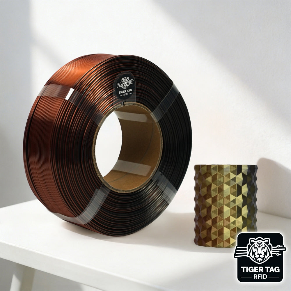 R3D - Tri-Silk color - Or/Cuivre/Noir (Gold/Copper/Black) - 1,75 mm - 1 kg - Refill avec RFID TigerTag