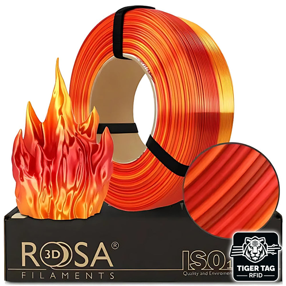Rosa3D - PLA Rainbow - Arc-en-ciel Feu (Silk Fire) - 1,75 mm - 1 kg Refill avec RFID TigerTag