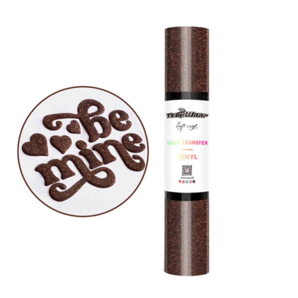 TeckWrapCraft - Puff HTV Thermocollant Pailleté - Café - 30 cm x 1,5 m