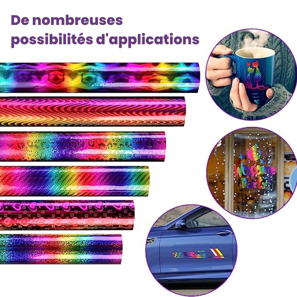 TeckWrapCraft - Vinyle Adhésif - Arc-en-ciel Holographique Léopard - 25 cm x 1,5 m