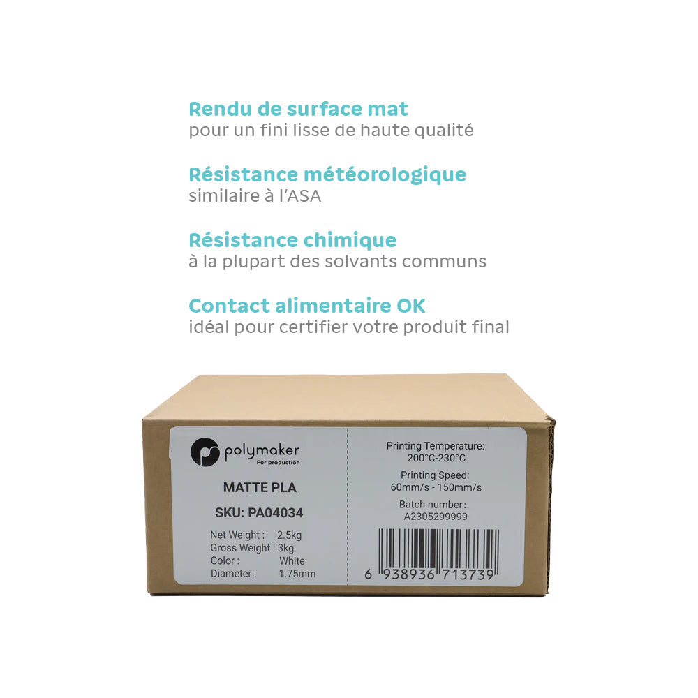Polymaker - Matte PLA for Production - Blanc (White) - 1,75 mm - 2,5 kg