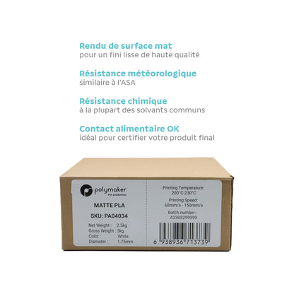 Polymaker - Matte PLA for Production - Blanc (White) - 1,75 mm - 2,5 kg