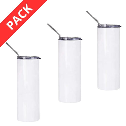 MissKraft - Sublimation - Lot de 3 Tumblers Isothermes avec Paille - Blanc - 600 ml