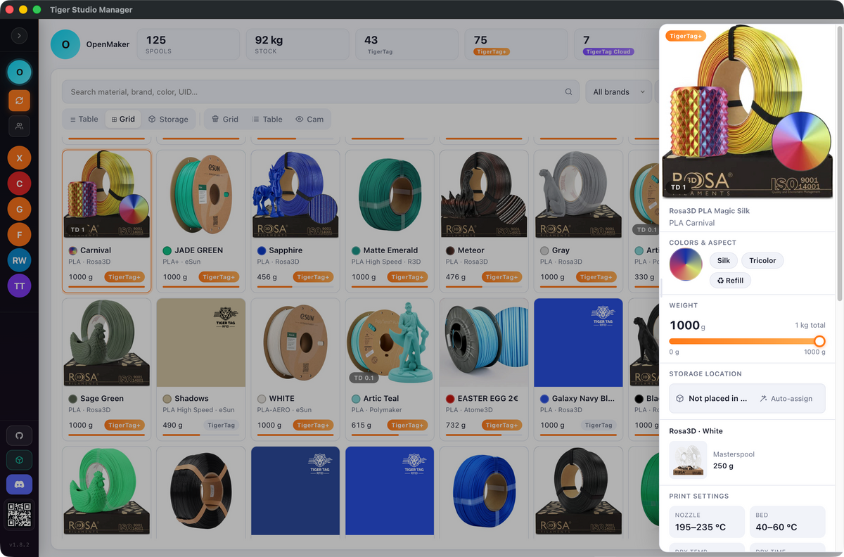 Tiger Studio Manager — l'inventaire complet des bobines