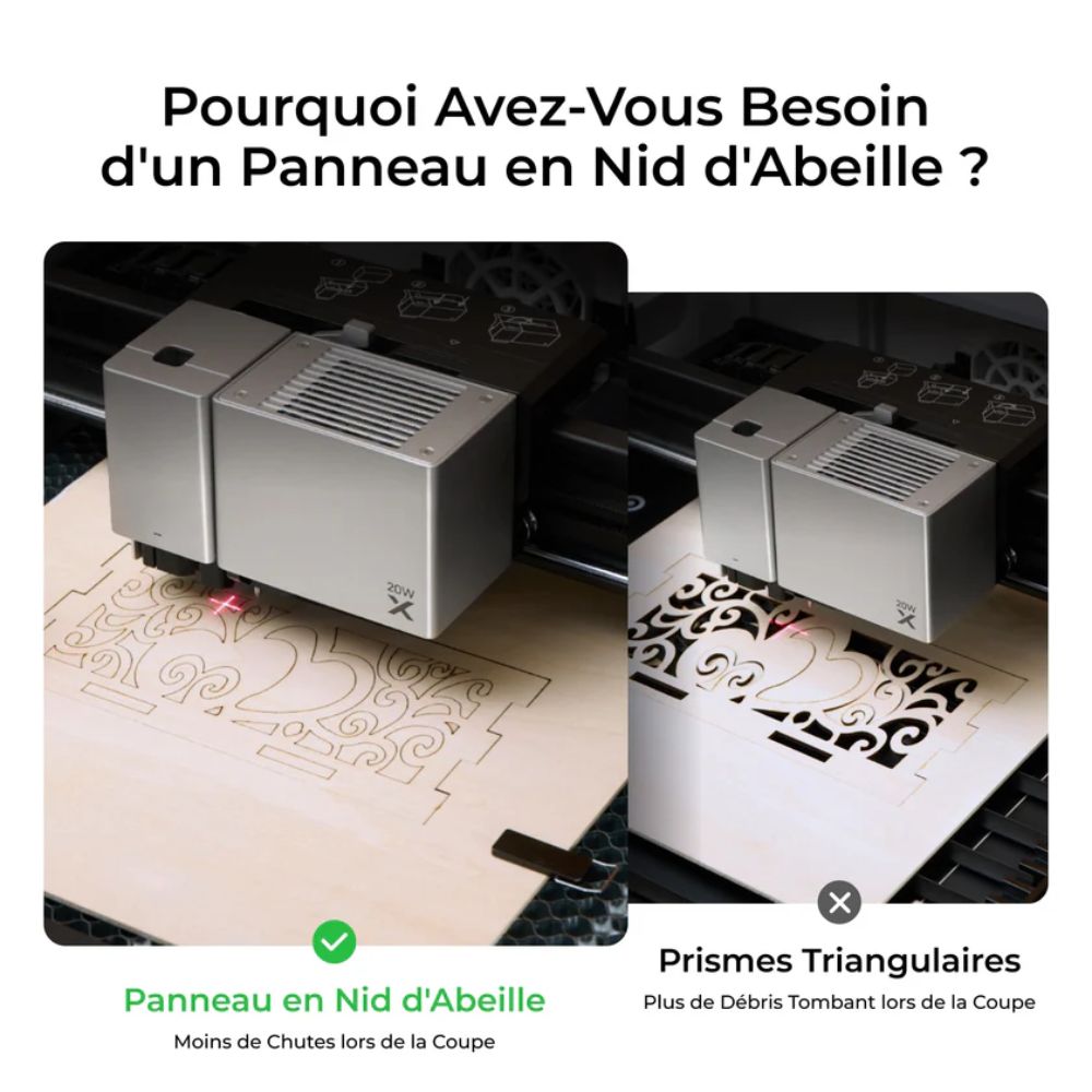 xTool - M1 Ultra - Kit Rehausse + Nid d'Abeille - comparaison