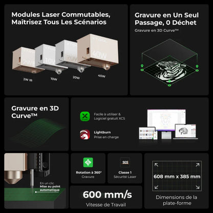 xTool - Pack Basic S1 - Découpe et Graveur Laser - Noir - 20W