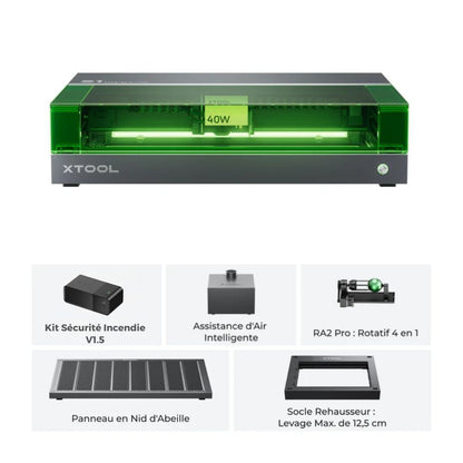 xTool - Pack S1 Deluxe - Découpeur Laser à Diode Fermé - Classe I - 40W